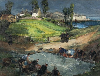 Artwork by Kamesuke Hiraga, Laundry in Douarnenez Pommard, Made of oil on canvas