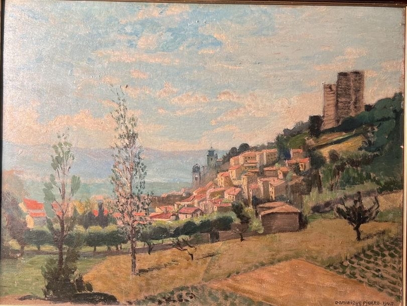 Artwork by Dominique Picard, Village in Provence, Made of Oil On Cardboard