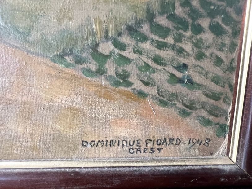 Artwork by Dominique Picard, Village in Provence, Made of Oil On Cardboard