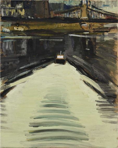 BOAT ON THE THAMES BEFORE HAMMERSMITH BRIDGE