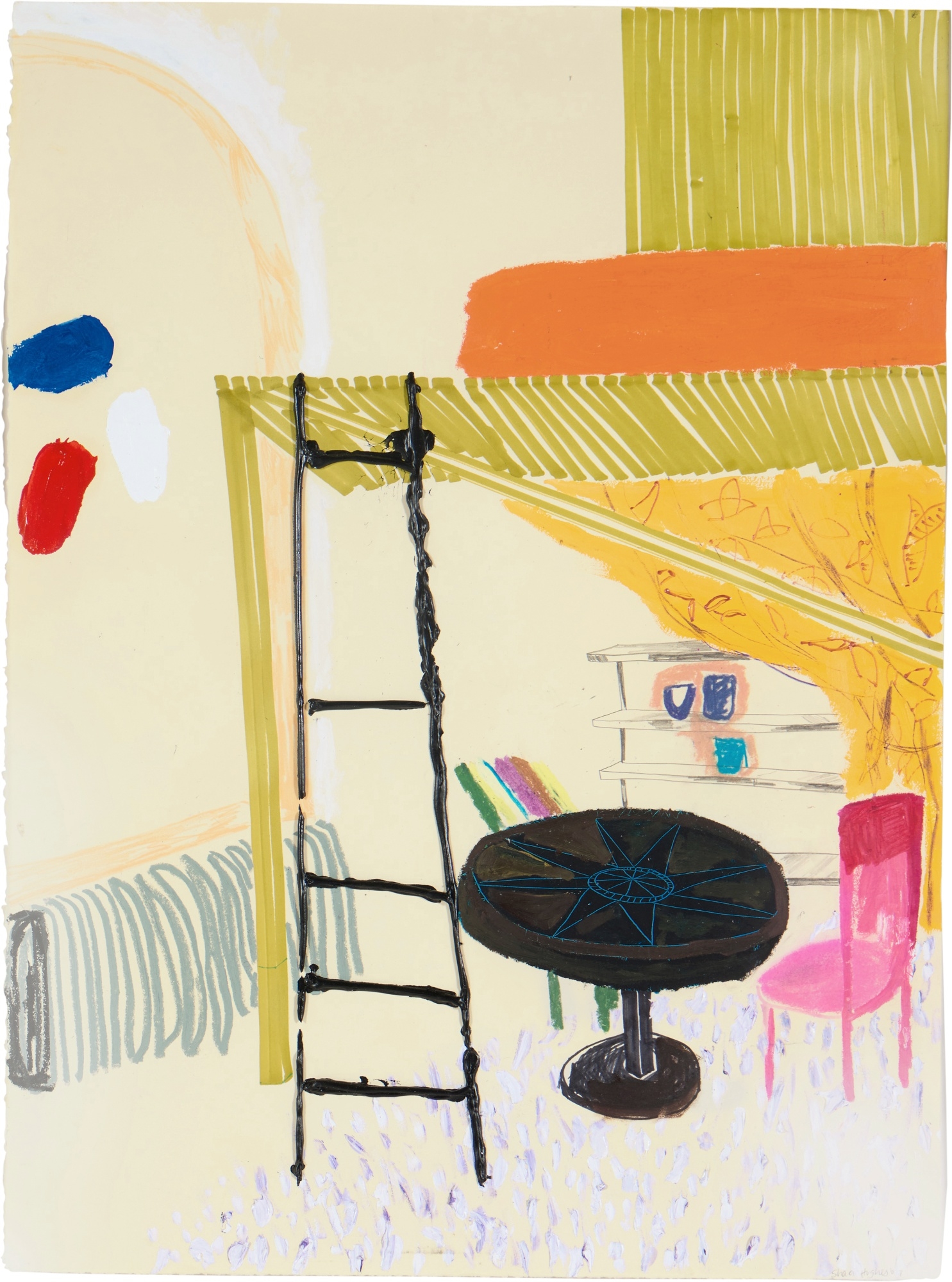 Artwork by Shara Hughes, Drawing for Loft, Made of acrylic, enamel, oil pastel, marker and graphite on paper