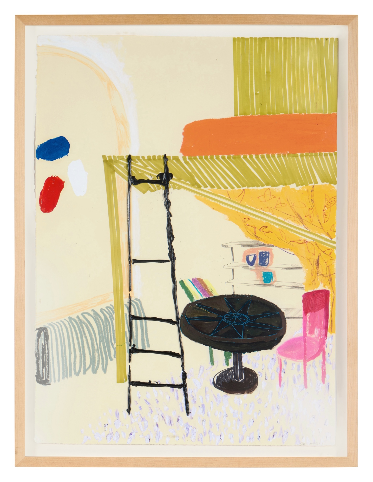 Artwork by Shara Hughes, Drawing for Loft, Made of acrylic, enamel, oil pastel, marker and graphite on paper