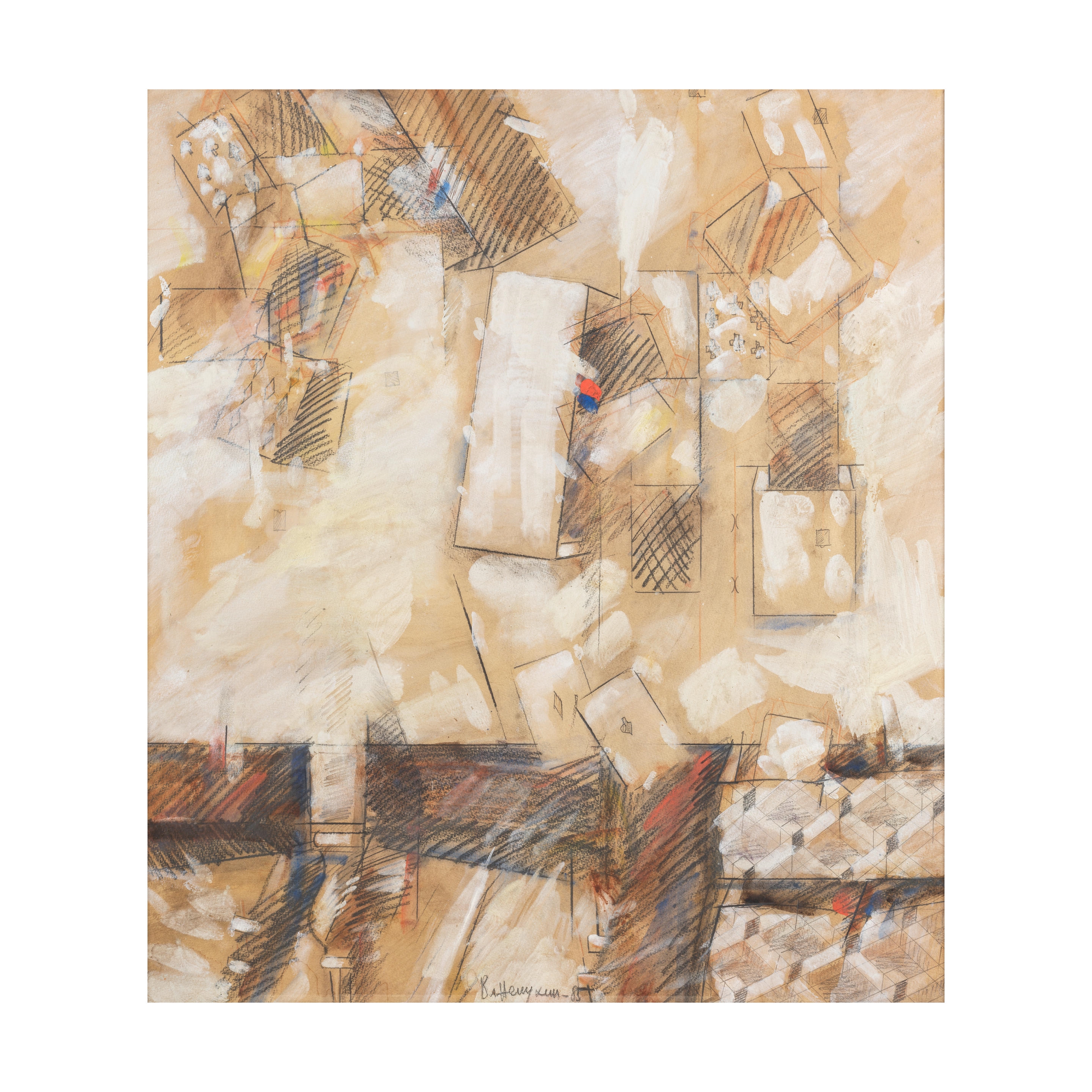 Artwork by Vladimir Nikolaevich Nemukhin, Composition avec cartes/ Composition with cards, Made of acrylic and pencil on paper