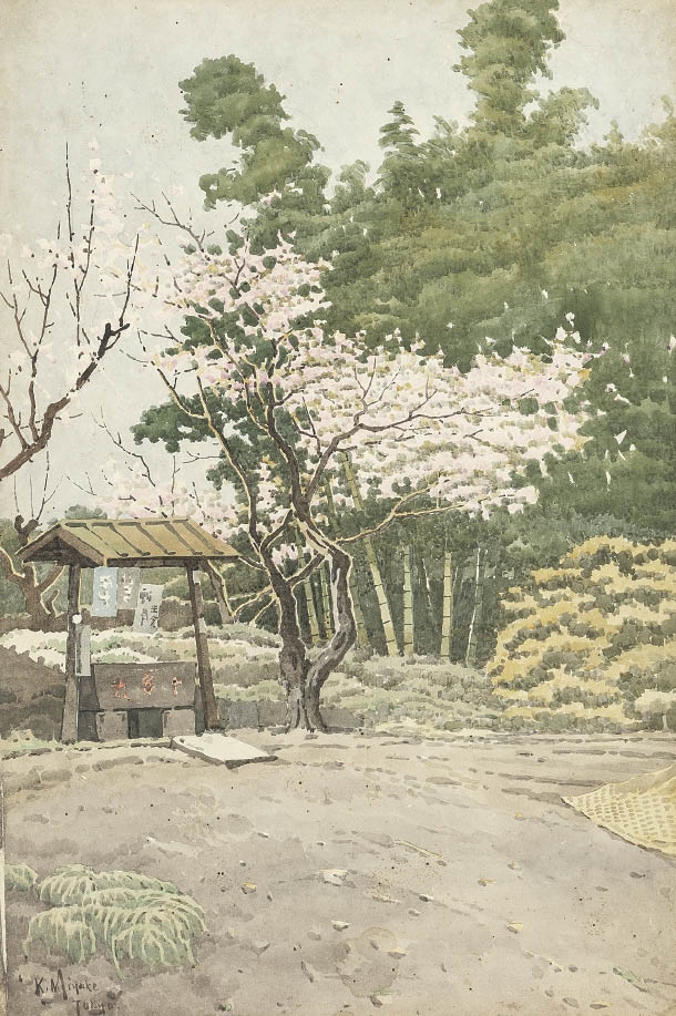 Artwork by Kokki Miyake, Cherry blossoms in spring, Made of watercolor on paper, paper