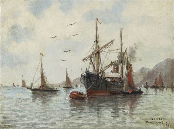 Navires au port de Dunkerque by Leon Leclerc, 1893