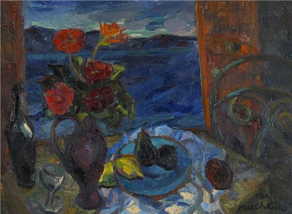 Still life with window on the sea by Olga Mischkine