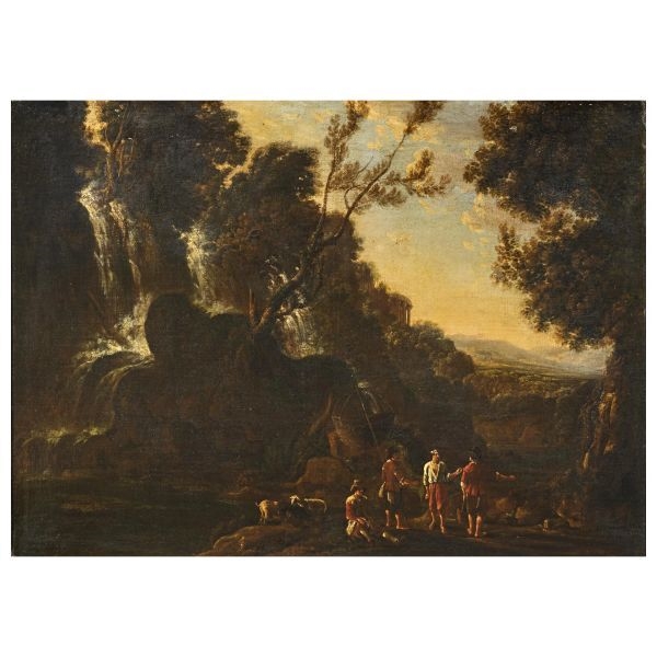 Artwork by Roman School, 17th Century, LANDSCAPE WITH SHEPHERDS AND HERDS, Made of Oil On Canvas