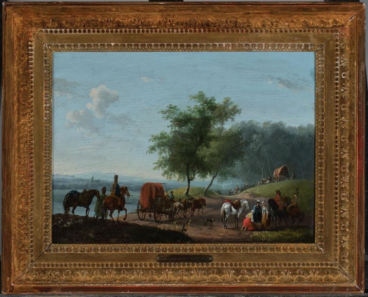 Artwork by Jean Duplessis-Bertaux, Hussars and their families following the troop route, Made of Oil paintings on panel (2)