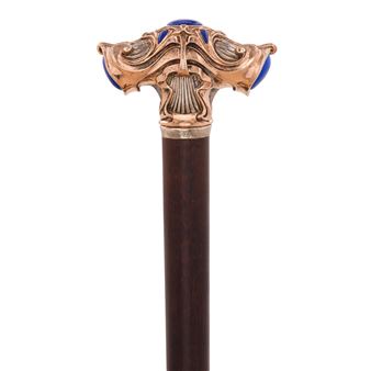 AN AUSTRO-HUNGARIAN JUGENDSTIL LAPIS LAZULI INSET GOLD-PLATED SILVER CANE - Otto Prutscher