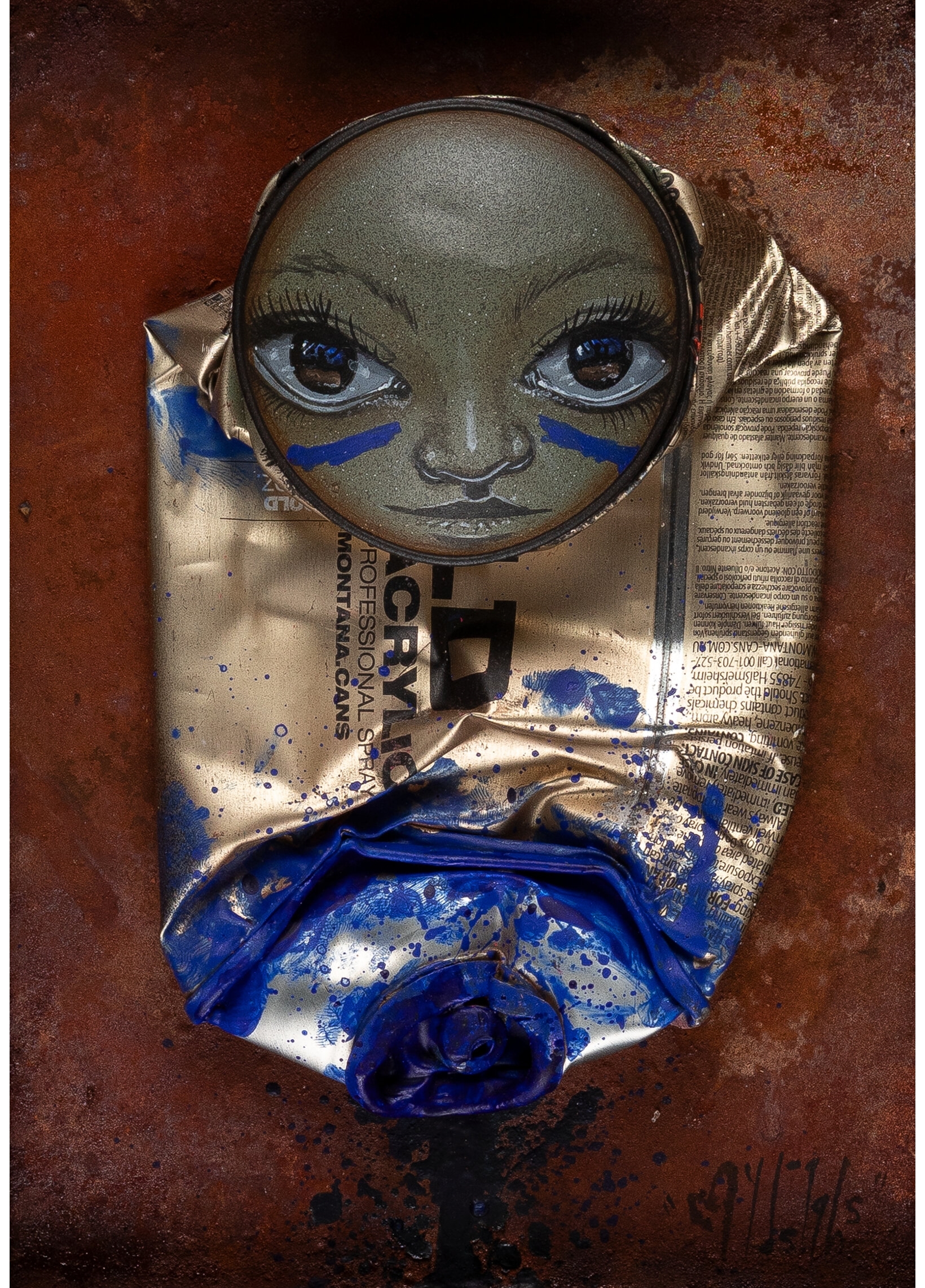 Artwork by My Dog Sighs, Painted Lady 5, Made of Acrylic and spraypaint on recycled aerosol can