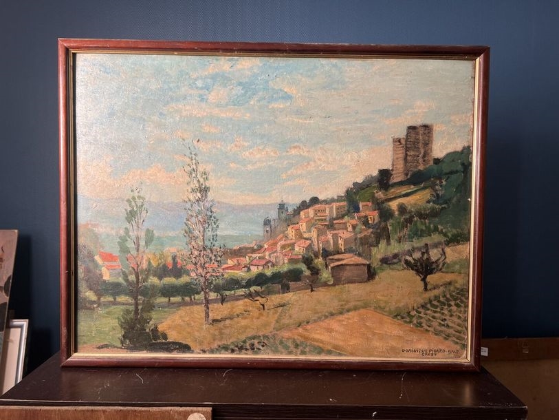 Artwork by Dominique Picard, Village in Provence, Made of Oil On Cardboard