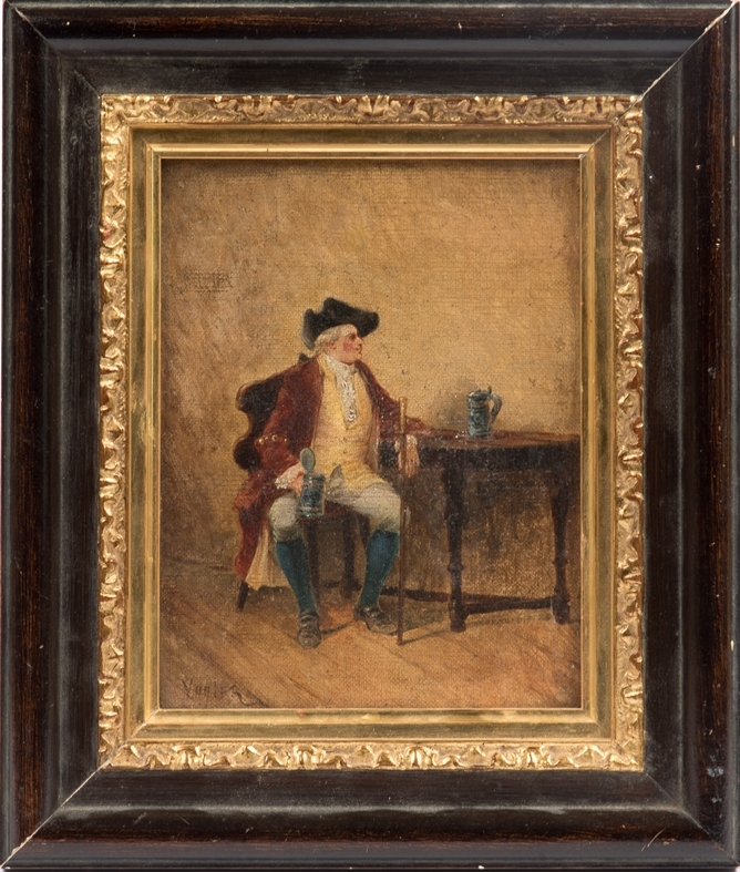 Artwork by Hermann Vogler, Portrait eines Mannes beim Bier trinken, Made of Oel/Leinwand