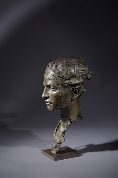 Artwork by Christophe Charbonnel, Young woman's head, Made of Bronze