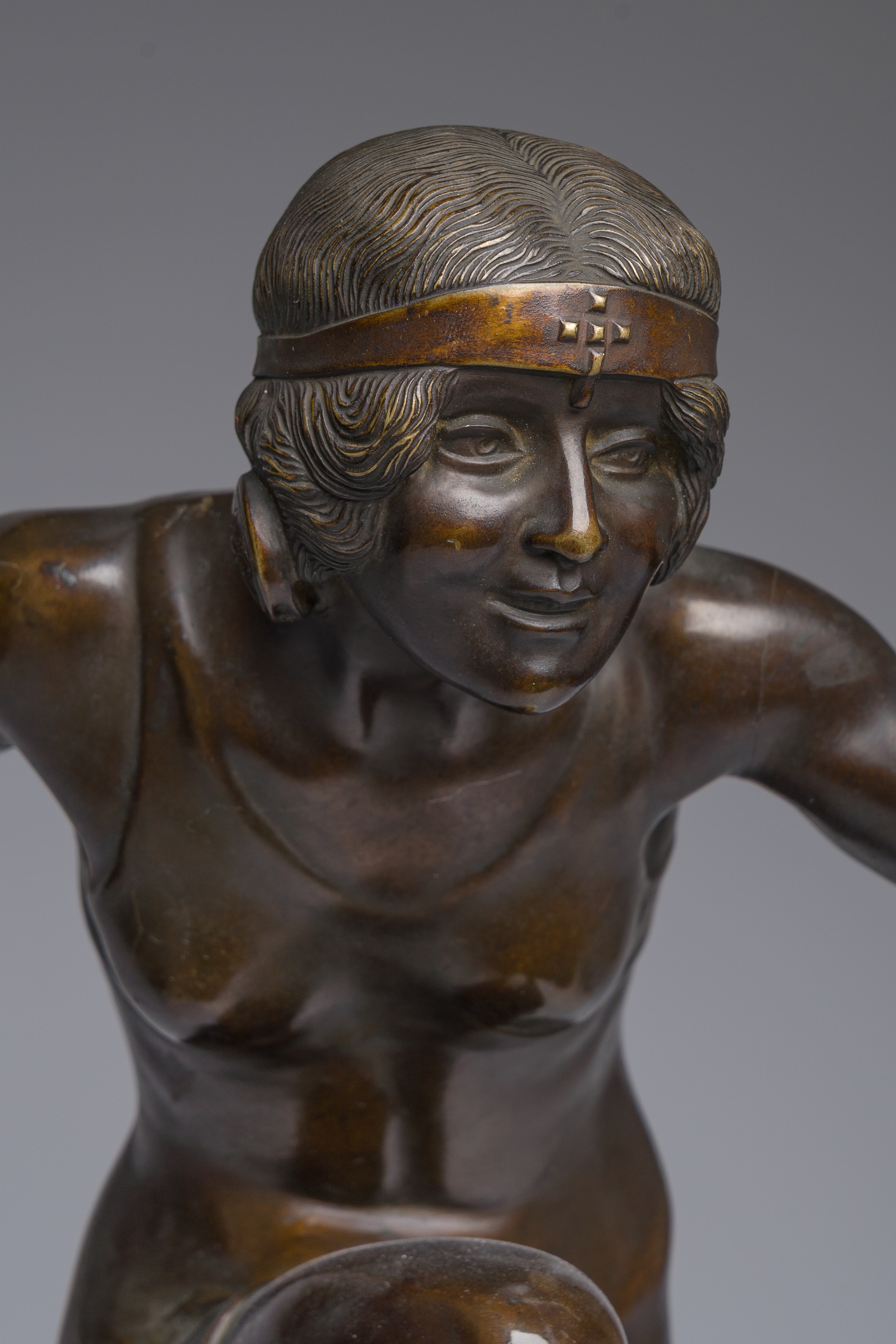 Artwork by Rudolf Marcuse, Dancer, Made of patinated bronze on a red marble base