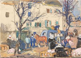 Market scene in Brittany - Lucien Joseph Simon