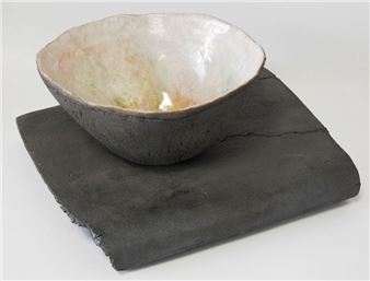 Raku bowl and frame, multicolored interior on white background - Gisèle Buthod-Garçon