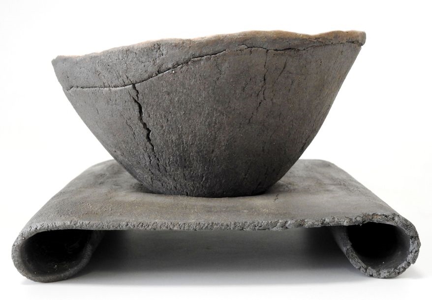 Artwork by Gisèle Buthod-Garçon, Raku bowl and frame, multicolored interior on white background, Made of Raku