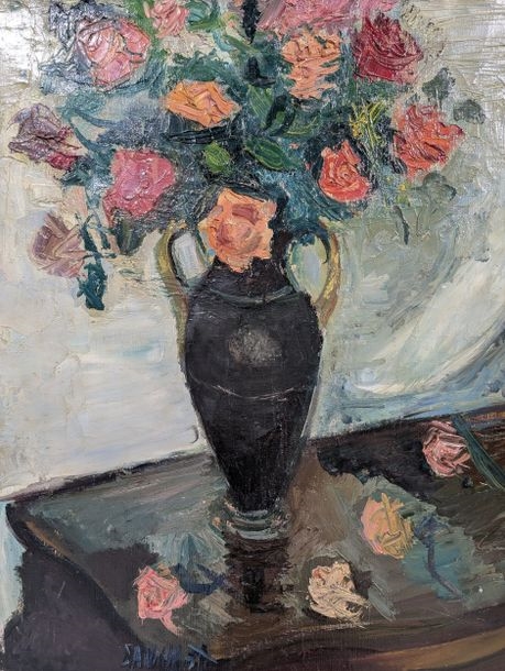 Artwork by Gabriel Dauchot, Bouquet de roses, Made of Oil On Canvas