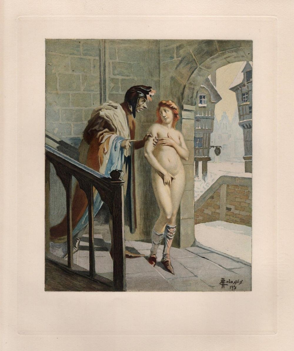 Artwork by Edmond Malassis, The Staircase (L'escalier II, Made of Vintage Color Engraving On Velin Paper