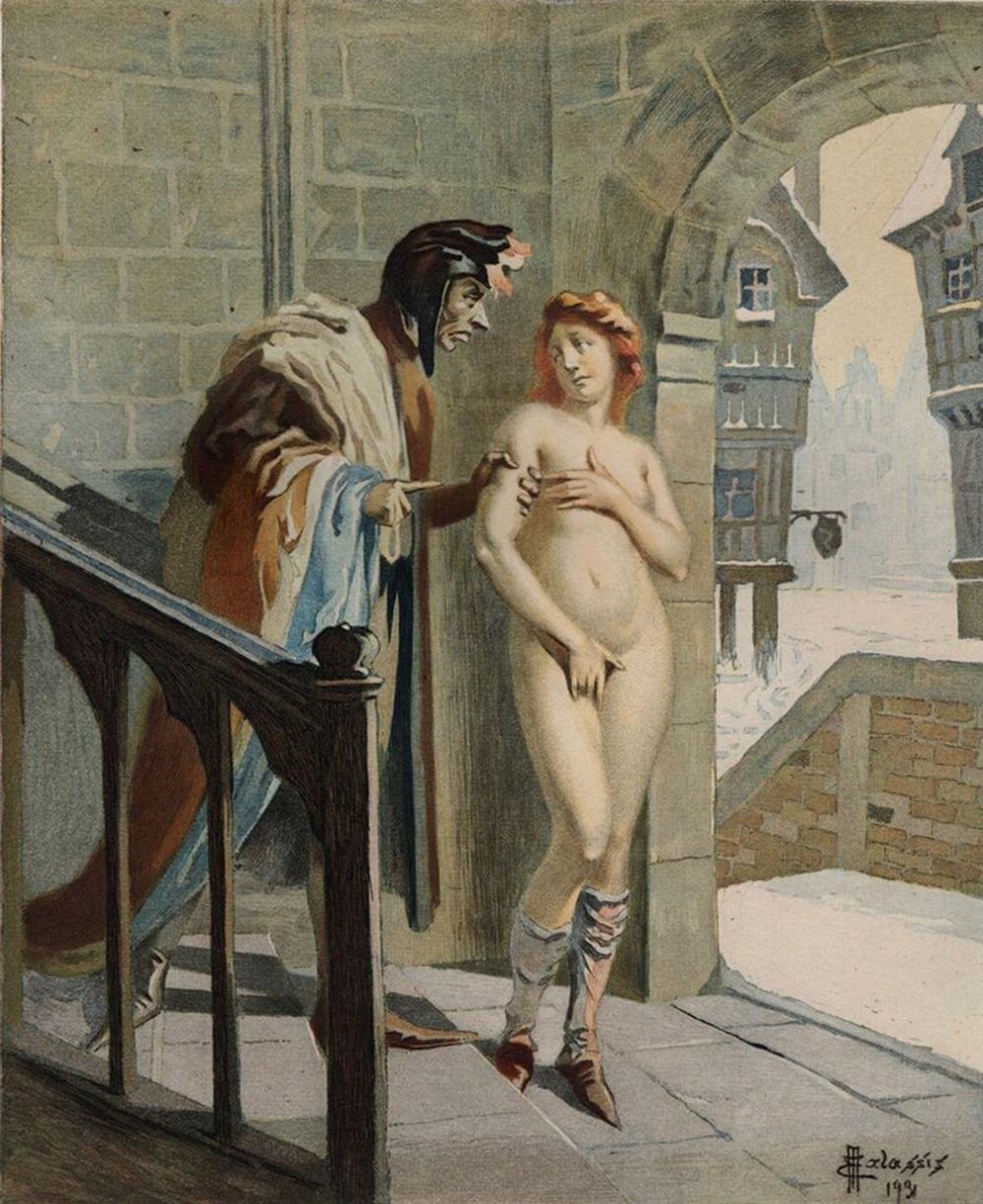 Artwork by Edmond Malassis, The Staircase (L'escalier II, Made of Vintage Color Engraving On Velin Paper