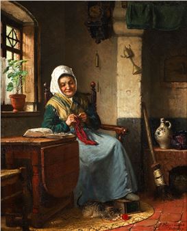 Knitting by The Cottage Window - Johan Arnoldus Heijermans