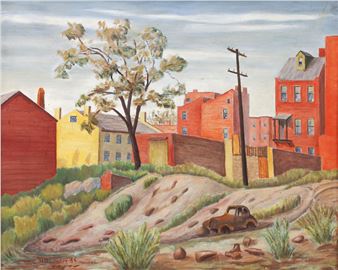 Neighborhood Scene with Abandoned Car - William J. Leenders