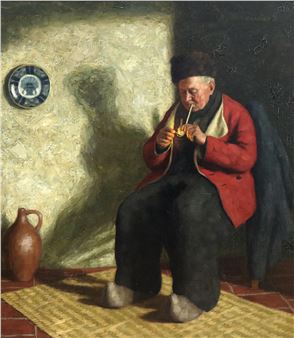 Sitzender friesischer Mann sich die Pfeife entzündend - Wilhelm Gdanietz