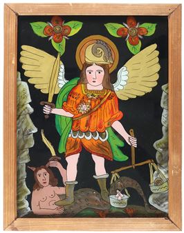 Erzengel Michael mit Helm, Schwert u. Waage im Kampf mit dem Bösen (Satan - George Prokop