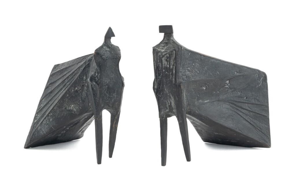 Artwork by Lynn Chadwick, Pair of Cloaked Figures II, Made of Patinated Bronze