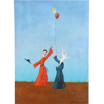 Untitled, two figures, Cardinal and Nun with Balloons - Carlo Canevari