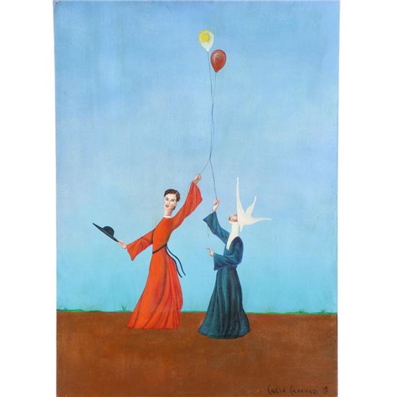 Untitled, two figures, Cardinal and Nun with Balloons - Carlo Canevari