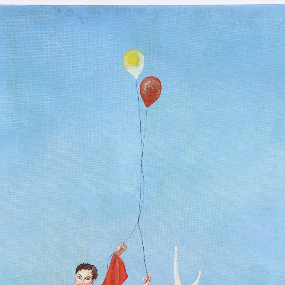 Artwork by Carlo Canevari, Untitled, two figures, Cardinal and Nun with Balloons, Made of Oil On Board