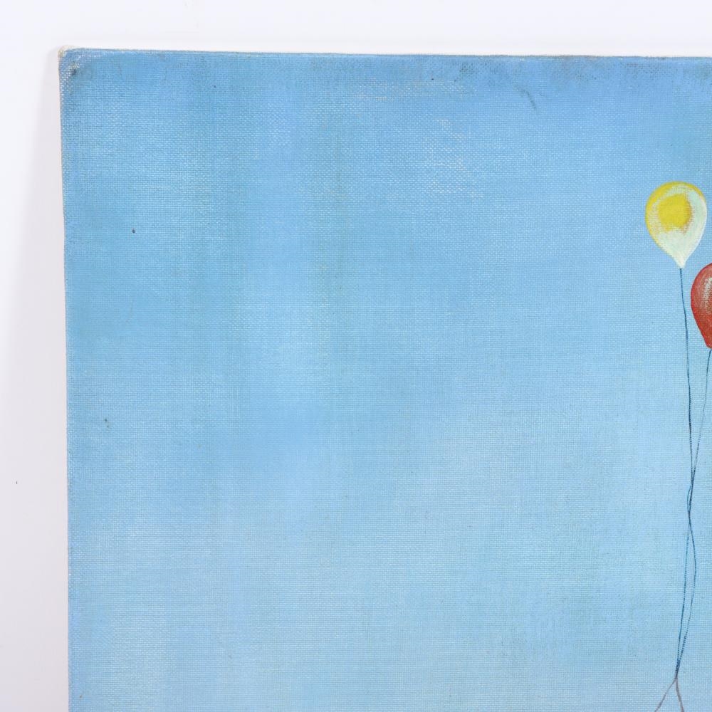 Artwork by Carlo Canevari, Untitled, two figures, Cardinal and Nun with Balloons, Made of Oil On Board