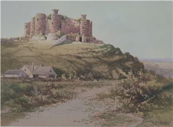 a landscape with a castle ruin on a hilltop - Edgar J. Maybury