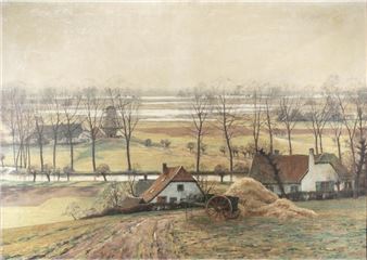 Landscape with view of village - Alfred Rasenberger