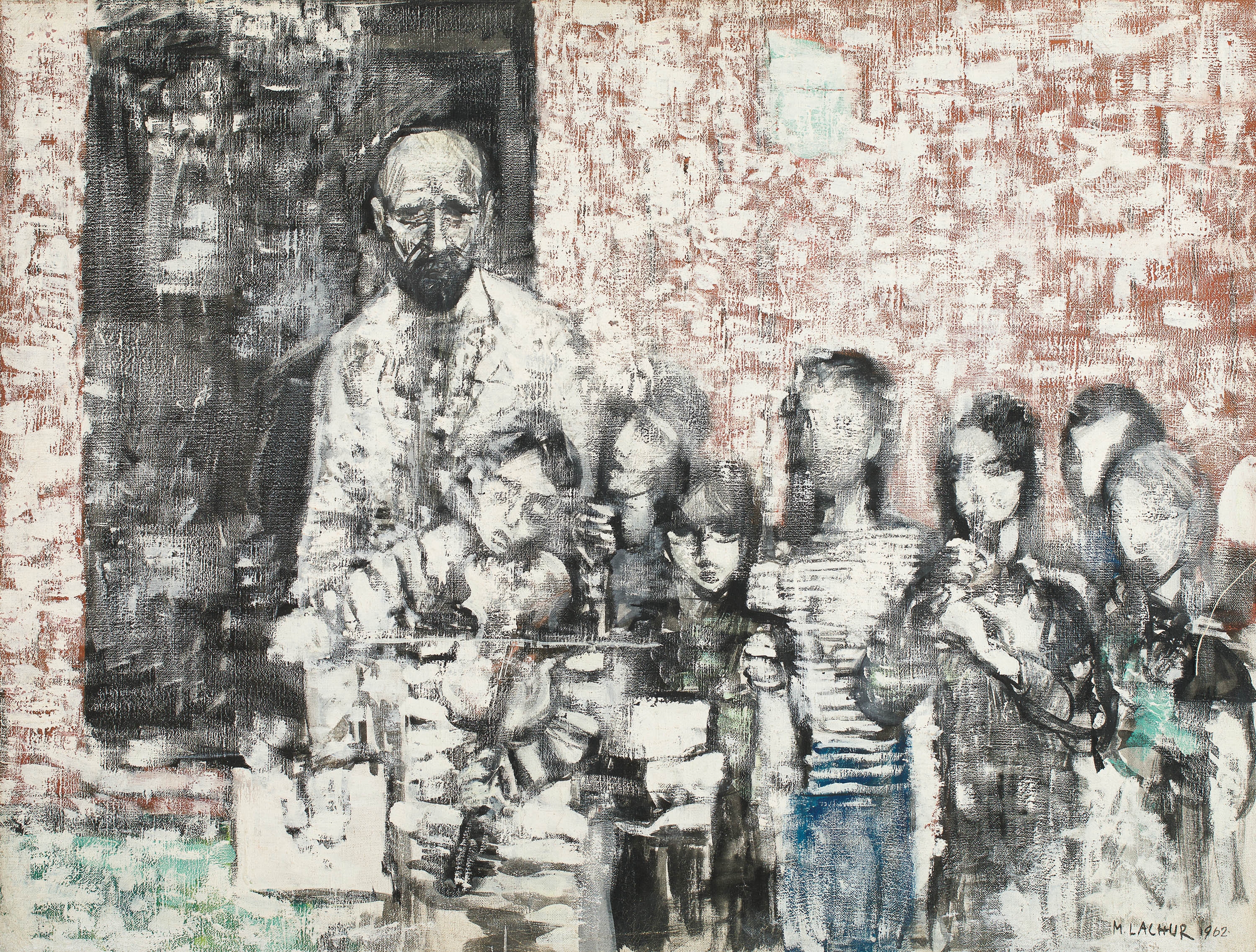 Artwork by Maciej Lachur, Korczak i jego dzieci, z cyklu "Ghetto, Made of Olej, Płótno