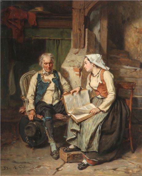 reading evening with daughter - Alexandre-Marie Guillemin