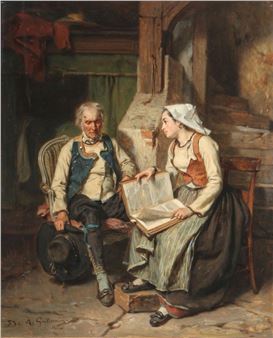 reading evening with daughter - Alexandre-Marie Guillemin