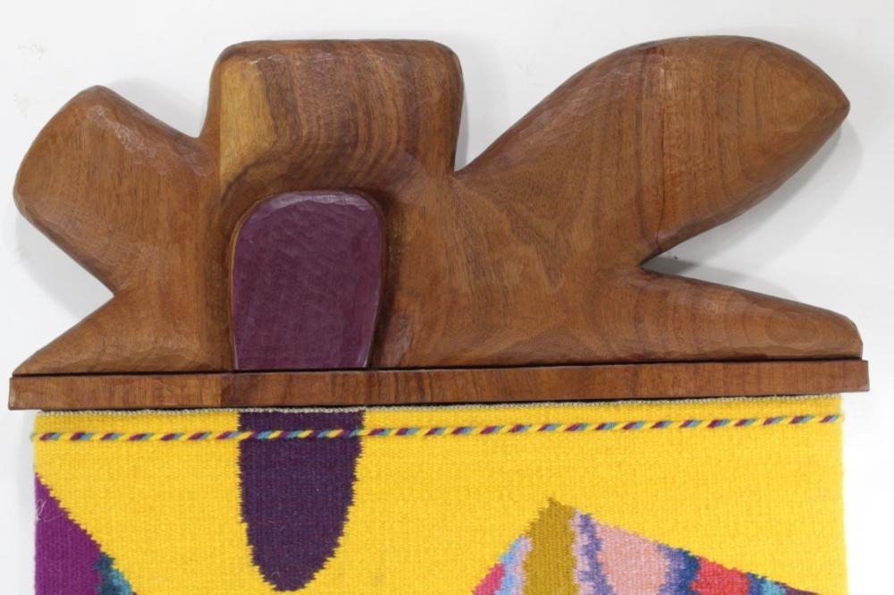 Artwork by Monica Setziol Phillips, CARVED MAHOGANY AND WOOL, Made of Carved Mahogany And Woven Wool Tapestry