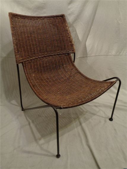 Iron & Wicker Louge Chair by Frederick Weinberg