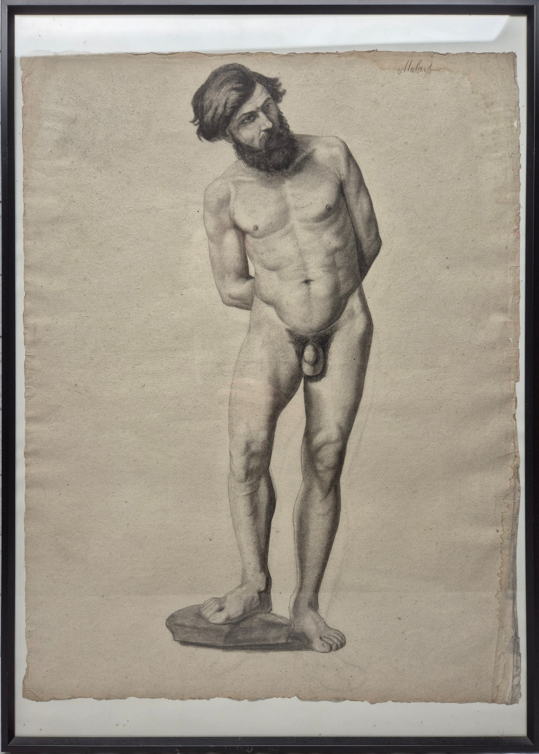 Artwork by Felix Malard, Academic Study of a Nude Man, Made of Charcoal On Paper