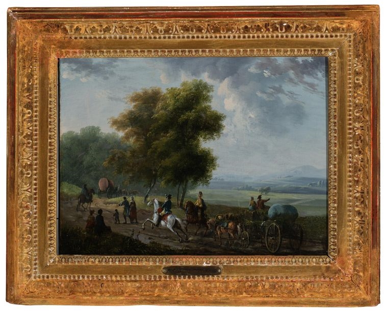 Artwork by Jean Duplessis-Bertaux, Hussars and their families following the troop route, Made of Oil paintings on panel (2)