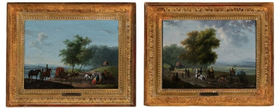 Artwork by Jean Duplessis-Bertaux, Hussars and their families following the troop route, Made of Oil paintings on panel (2)