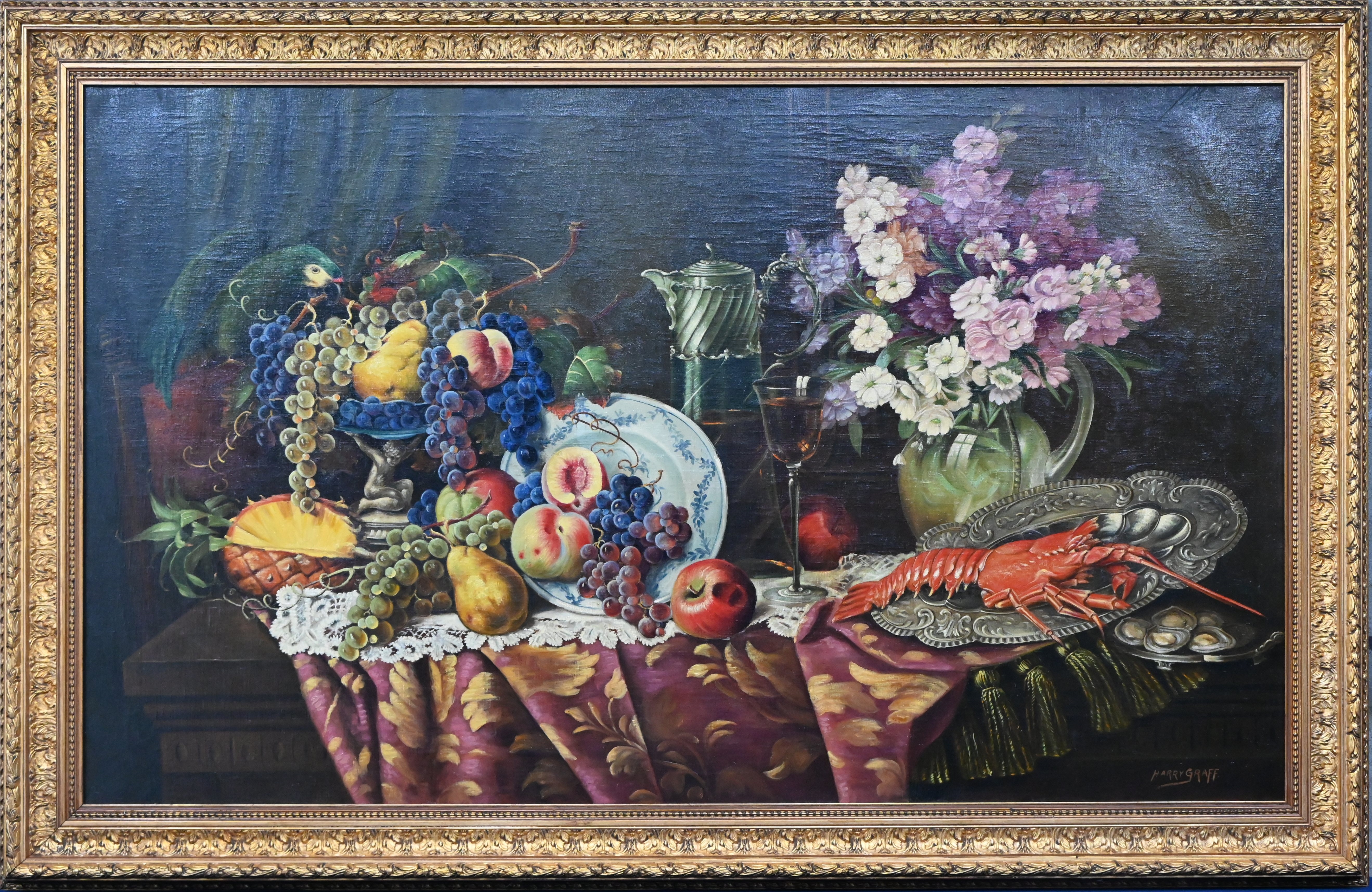 Artwork by Harry Graff, Still life with a lobster and fruit, Made of Olieverf Op Doek