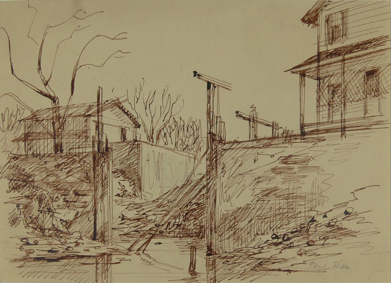 Paul Riba | 2pc PAUL RIBA LANDSCAPE DRAWINGS ON PAPER | MutualArt