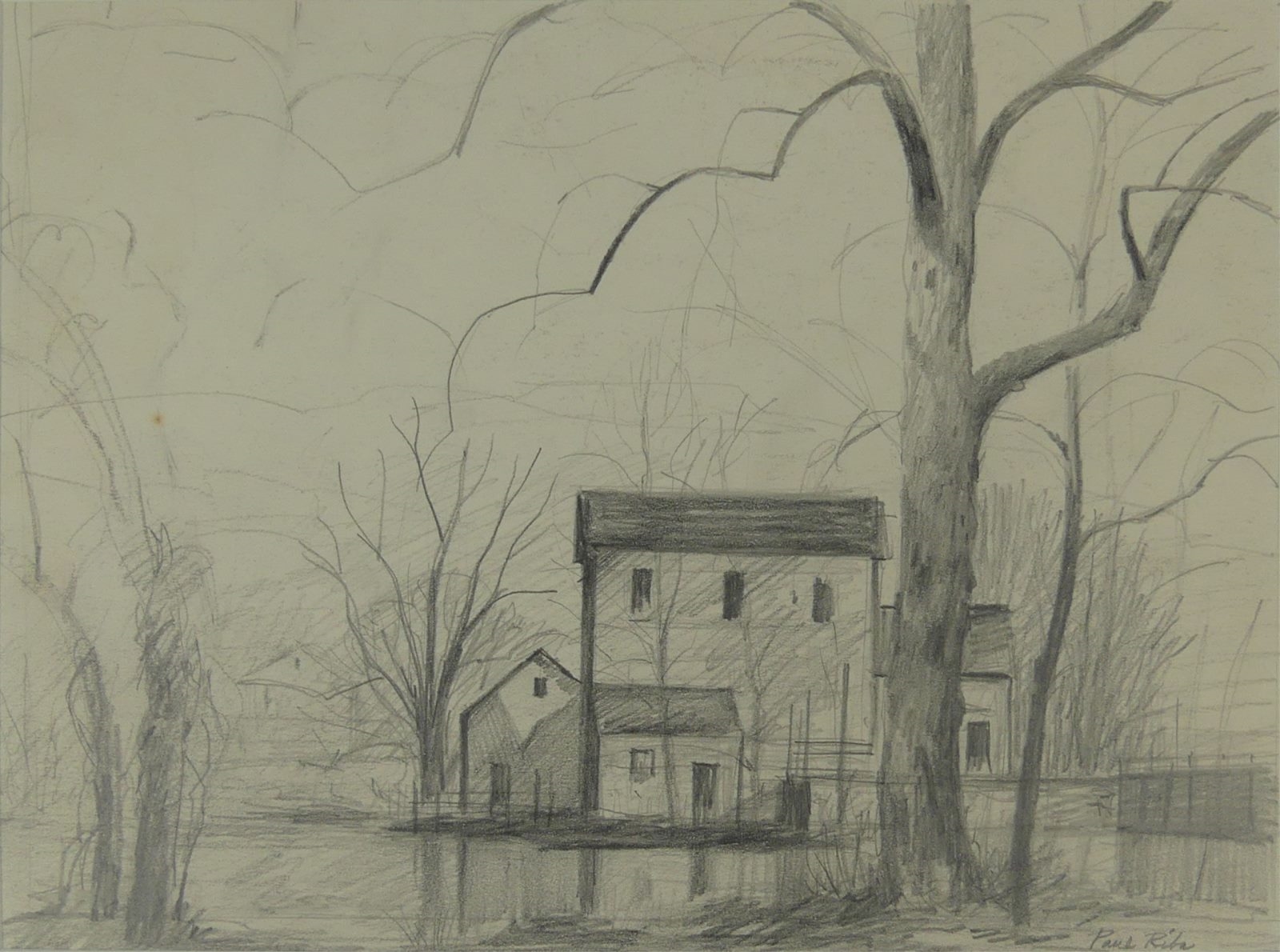 Paul Riba | 2pc PAUL RIBA LANDSCAPE DRAWINGS ON PAPER | MutualArt