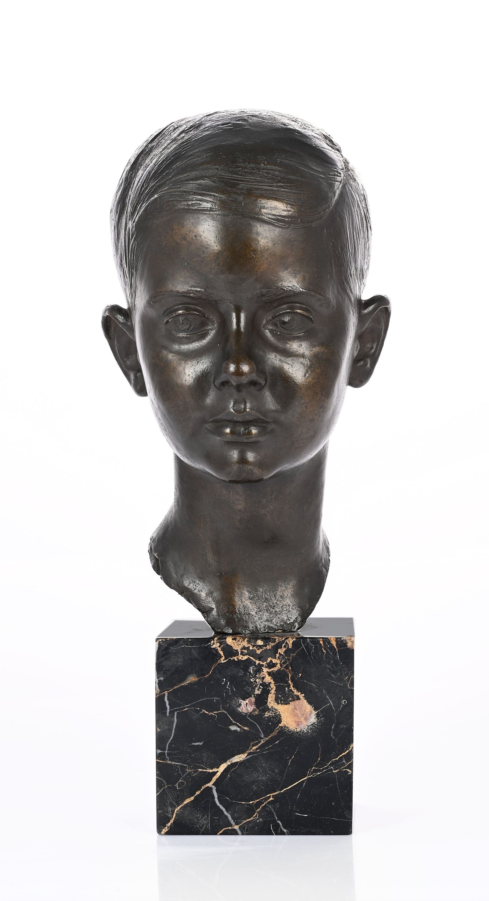 Artwork by Virgilio Audagna, Portrait Bust of a Young Boy, Made of Bronze
