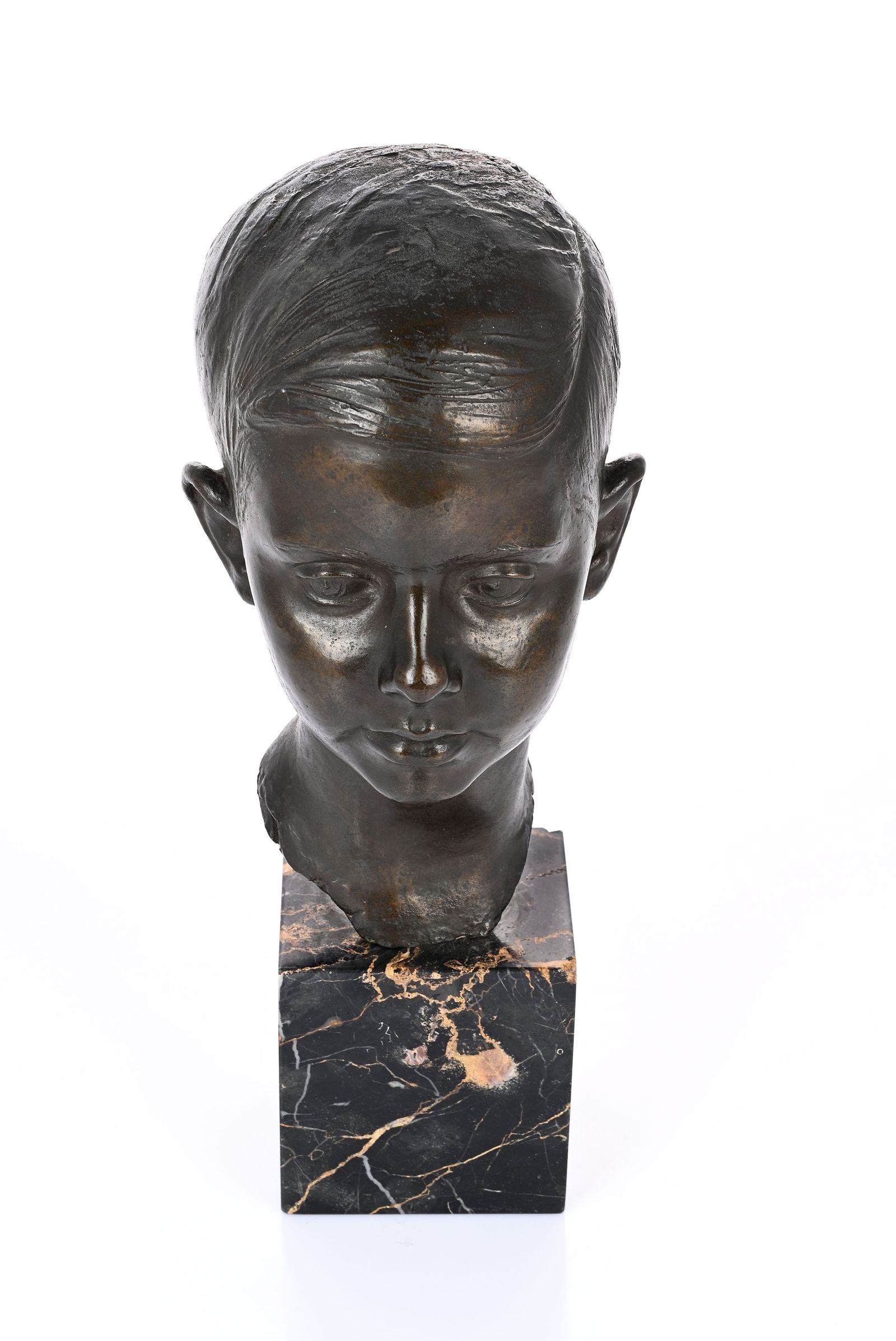 Artwork by Virgilio Audagna, Portrait Bust of a Young Boy, Made of Bronze
