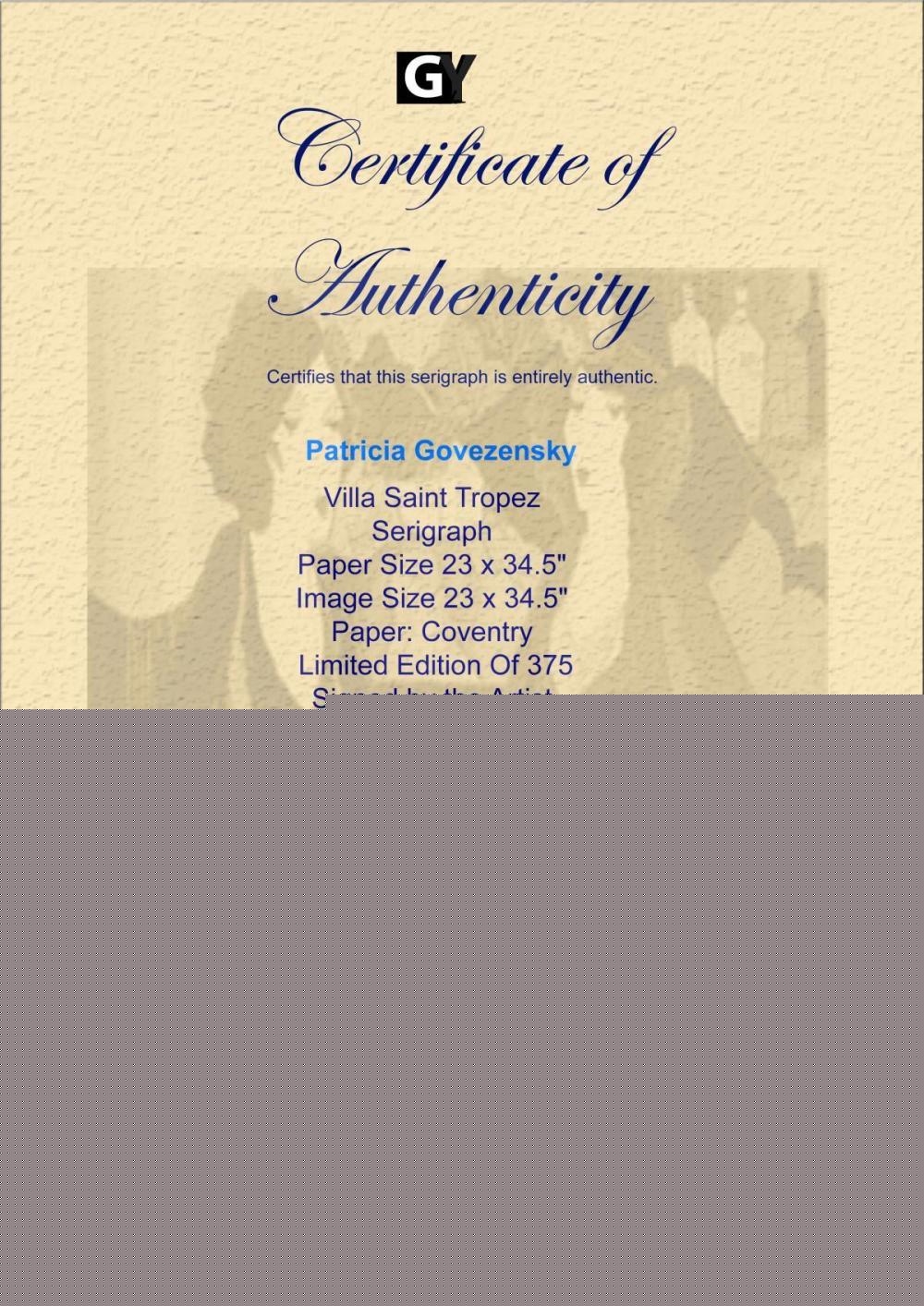 Artwork by Patricia Govezensky, Villa Saint Tropez, Made of Original Serigraph On Paper