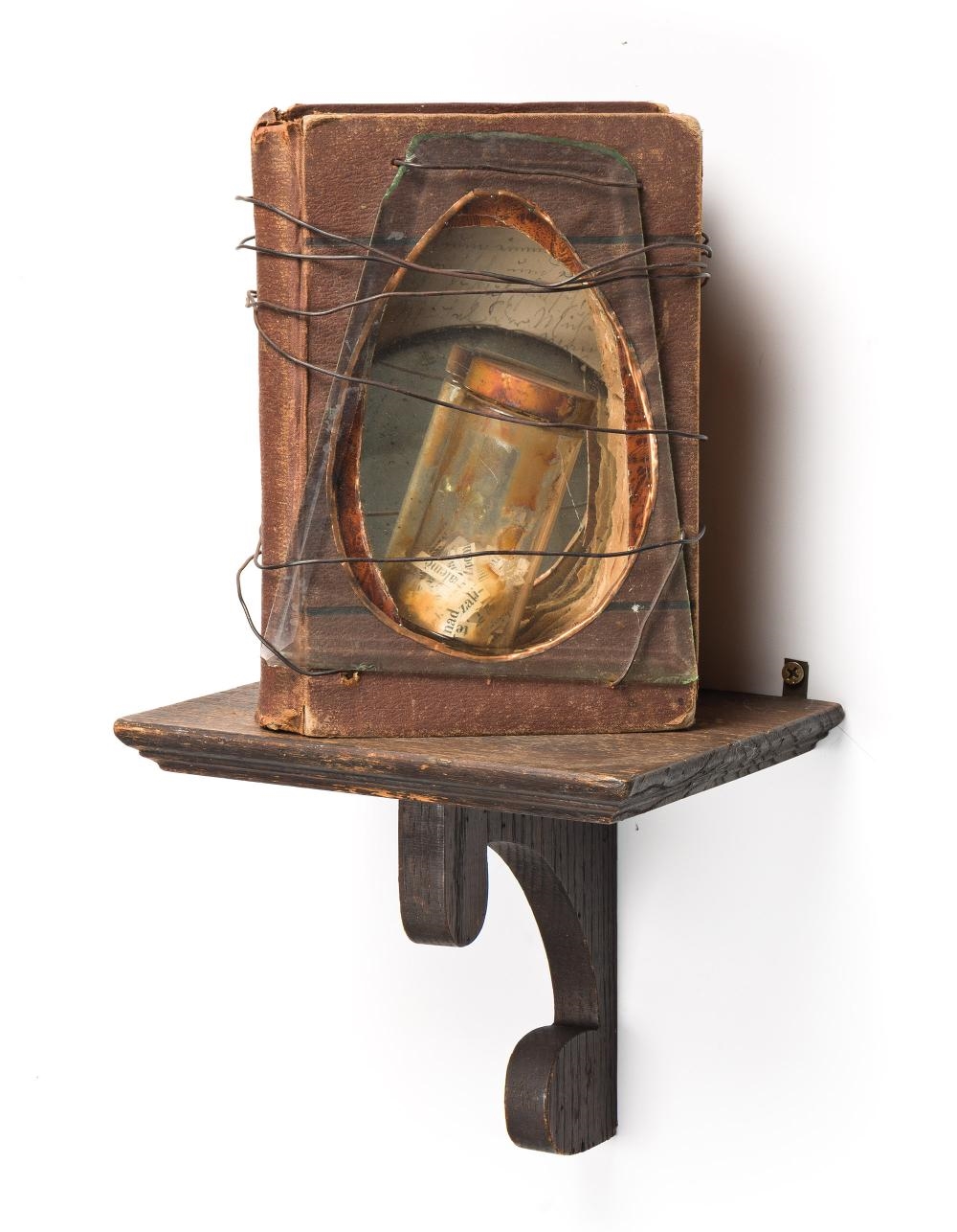 Artwork by Lezley Saar, Speaking in Tongues, Made of Assemblage, Including Book, Wire, Glass Vial, Glass And Wooden Shelf